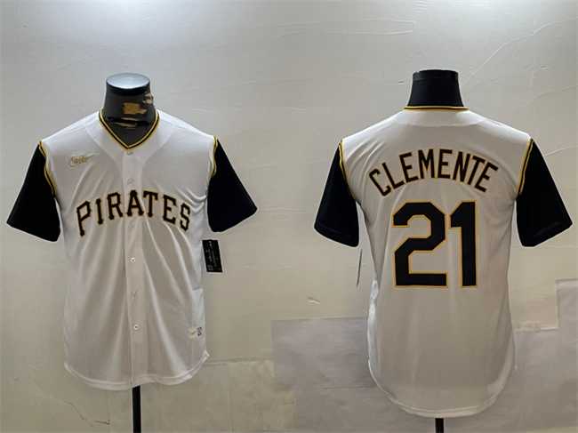 Mens Pittsburgh Pirates #21 Roberto Clemente White Cool Base Stitched Jersey